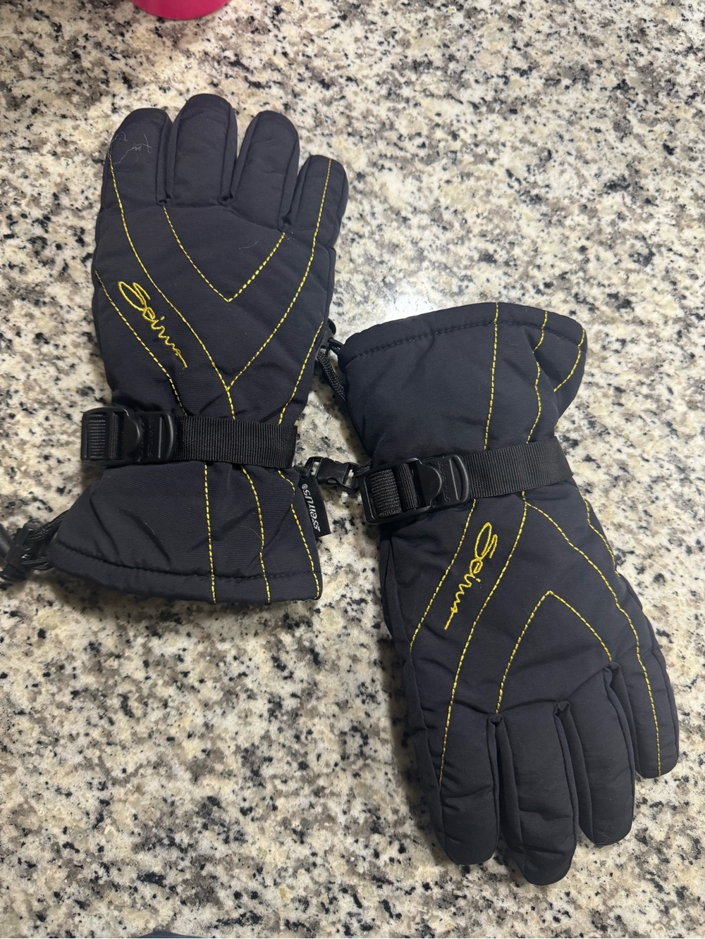 Insulated Women’s Winter Gloves - Black with Yellow Stitching